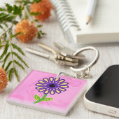 Afbeelding van Paarse Gele Groene Stem Bloem op Ro Sleutelhanger (Voorkant Rechts)