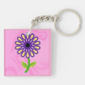 Afbeelding van Paarse Gele Groene Stem Bloem op Ro Sleutelhanger (Achterkant)