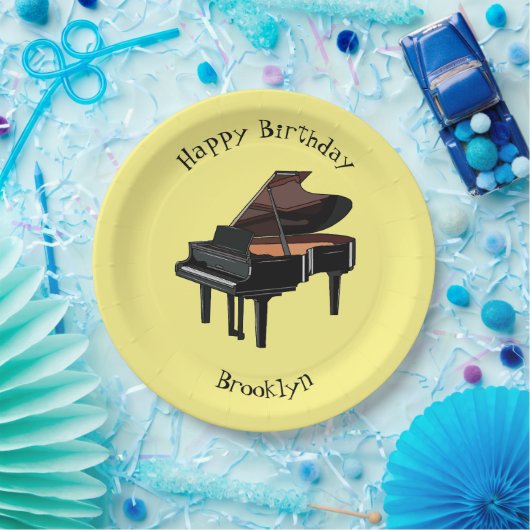 Afbeelding van Piano-cartoon Papieren Bordje (Feest)