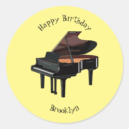 Afbeelding van Piano-cartoon Ronde Sticker (Voorkant)