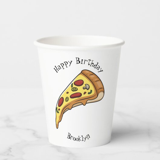 Afbeelding van Pizza cartoon Papieren Bekers (Voorkant)