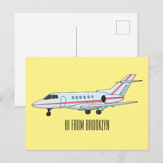 Afbeelding van privé-jet cartoon briefkaart (Voorkant / Achterkant)