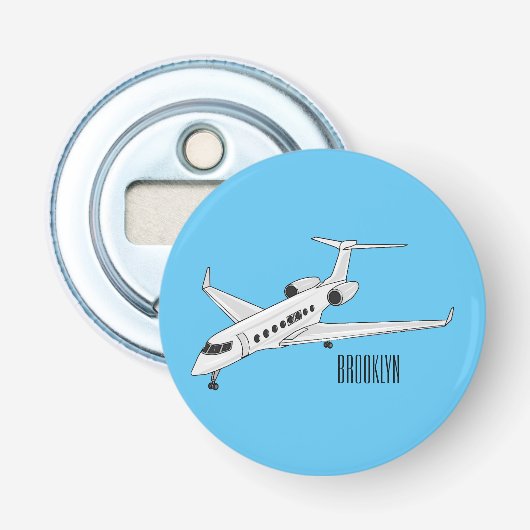 Afbeelding van privé-jet cartoon button flesopener (Voorkant)