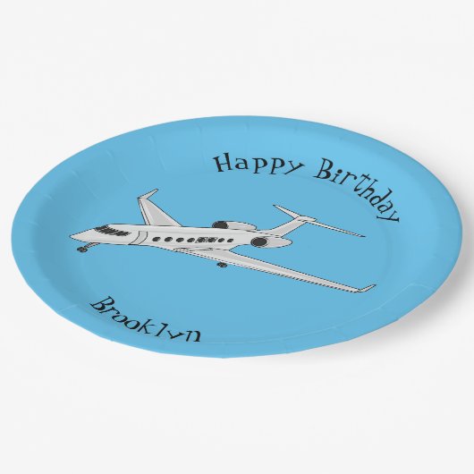 Afbeelding van privé-jet cartoon papieren bordje (Gekanteld)