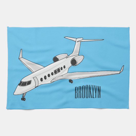 Afbeelding van privé-jet cartoon theedoek (Horizontaal)