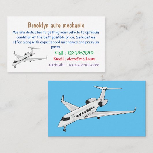 Afbeelding van privé-jet cartoon visitekaartje (Voorkant / Achterkant)