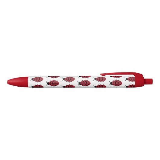 Afbeelding van Red and Black Ladybug Pattern Zwarte Inkt Pen (Bovenkant)