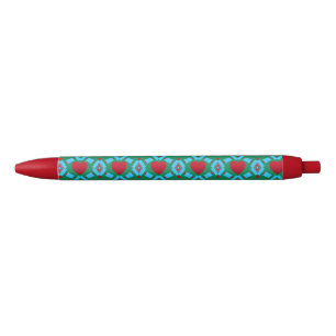 Afbeelding van Red Heart en Blue Abstracts Zwarte Inkt Pen