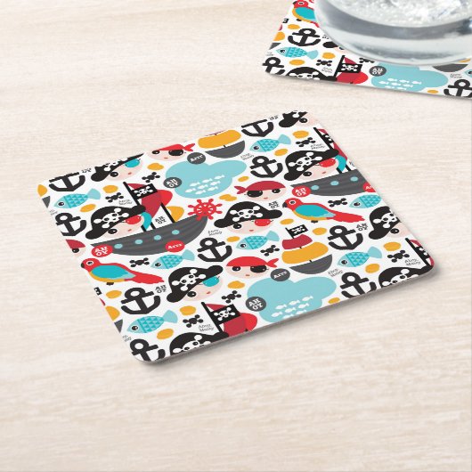 Afbeelding van retropiraten kartonnen onderzetters (Schuin)