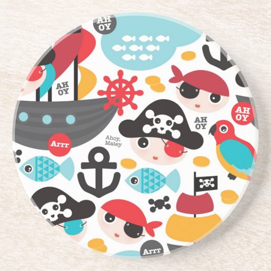 Afbeelding van retropiraten zandsteen onderzetter (Voorkant)