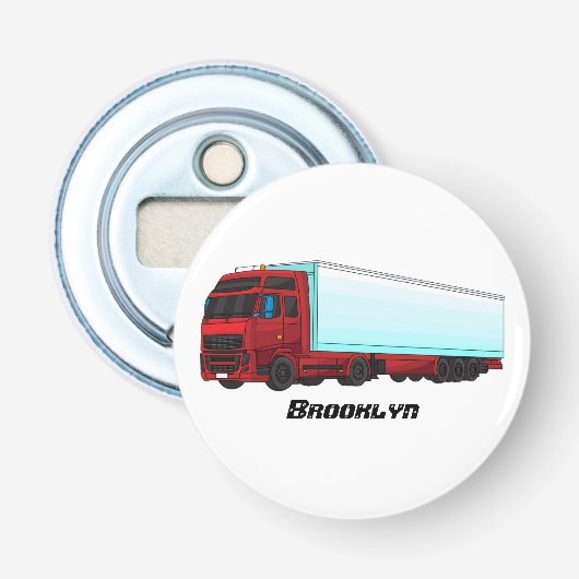 Afbeelding van rode vrachtwagen button flesopener (Voorkant)