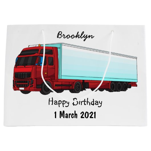 Afbeelding van rode vrachtwagen groot cadeauzakje (Voorkant)