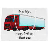 Afbeelding van rode vrachtwagen groot cadeauzakje (Achterkant)