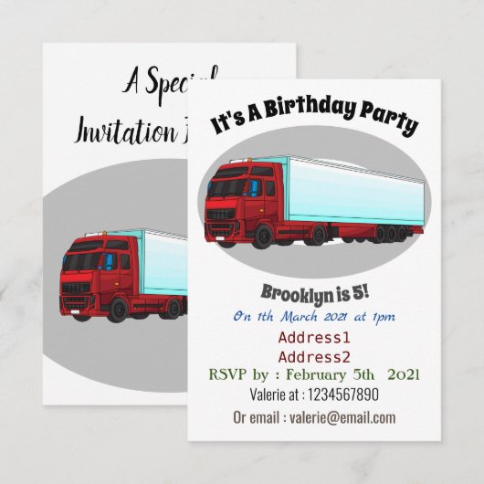 Afbeelding van rode vrachtwagen kaart (Voorkant / Achterkant)