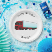 Afbeelding van rode vrachtwagen papieren bordje (Feest)