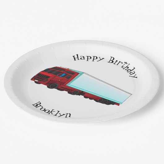 Afbeelding van rode vrachtwagen papieren bordje (Gekanteld)