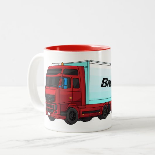 Afbeelding van rode vrachtwagen tweekleurige koffiemok (Voorkant links)