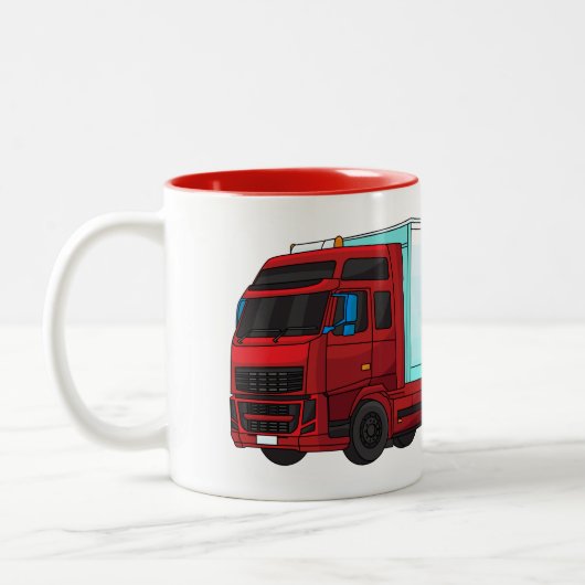 Afbeelding van rode vrachtwagen tweekleurige koffiemok (Links)
