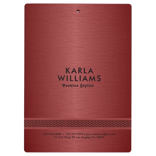 Afbeelding van rood faux metallic geborsteld staal klembord (Achterkant)