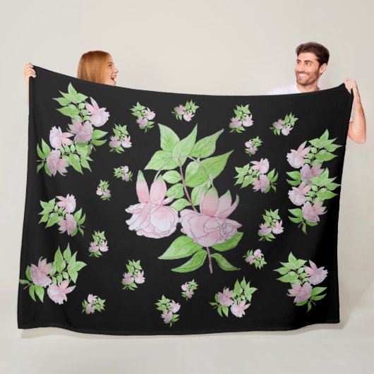 afbeelding van  roze bloemen fleece deken (In situ)