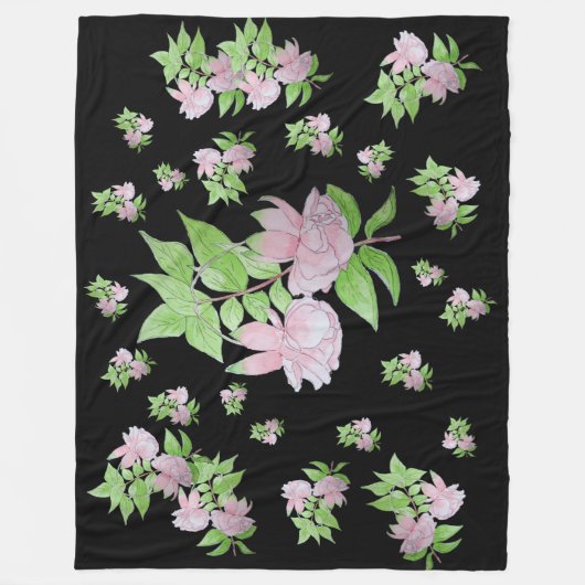 afbeelding van  roze bloemen fleece deken (Voorkant)