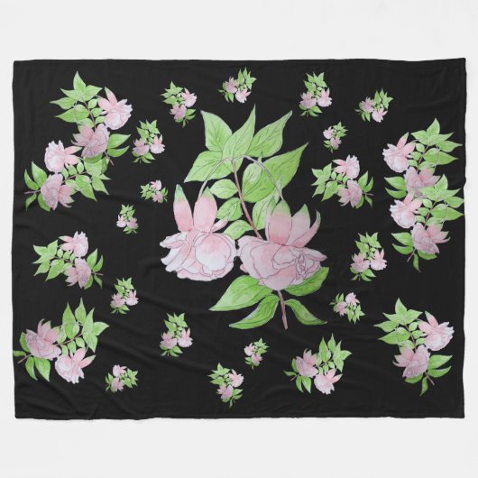 afbeelding van  roze bloemen fleece deken (Voorkant (Horizontaal))