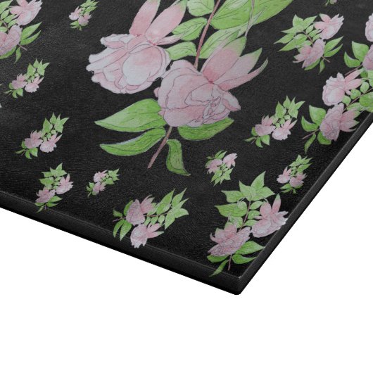 afbeelding van  roze bloemen snijplank (Hoek)