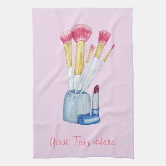 afbeelding van roze samenstellende borstels in de theedoek (Verticaal)