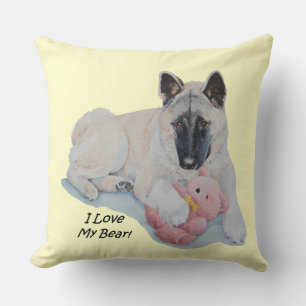 afbeelding van schattige akita knuffelen teddybeer kussen