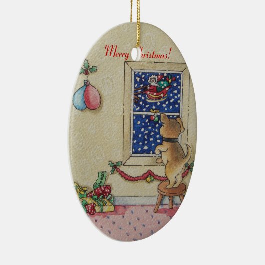 afbeelding van schattige puppy met kerst keramisch ornament (Rechts)