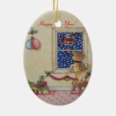 afbeelding van schattige puppy met kerst keramisch ornament (Achterkant)