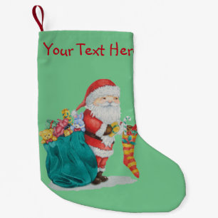 afbeelding van schattige santa met pressies in zij kleine kerstsok