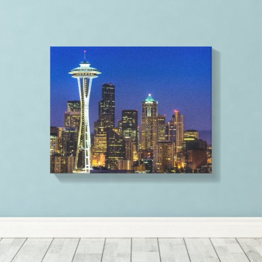 Afbeelding van Seattle Skyline in de ochtenduren. Canvas Afdruk (Insitu (Houten vloer))
