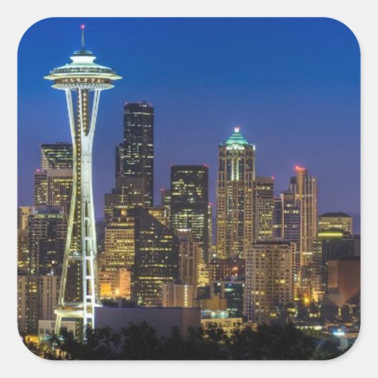 Afbeelding van Seattle Skyline in de ochtenduren. Vierkante Sticker (Voorkant)