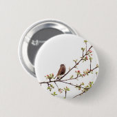 Afbeelding van Sparrow Singing in Flowering Tree Ronde Button 5,7 Cm (Voorkant /achterkant)