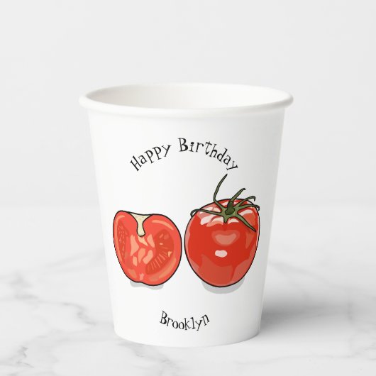Afbeelding van tomatencartoon papieren bekers (Voorkant)