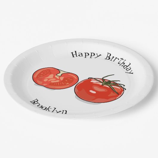 Afbeelding van tomatencartoon papieren bordje (Gekanteld)