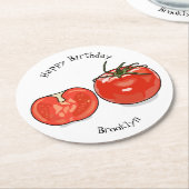 Afbeelding van tomatencartoon ronde kartonnen onderzetter (Gebogen)