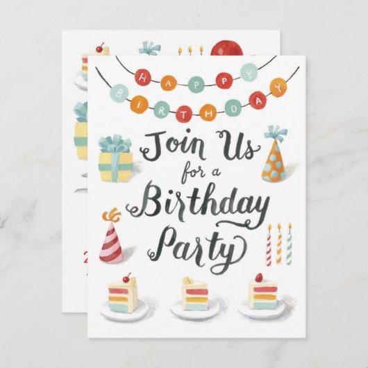 Afbeelding van uitnodiging van Birthday Party (Voorkant / Achterkant)