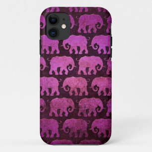 Afbeelding van versleten olifantsilhouetten, paars iPhone 11 hoesje