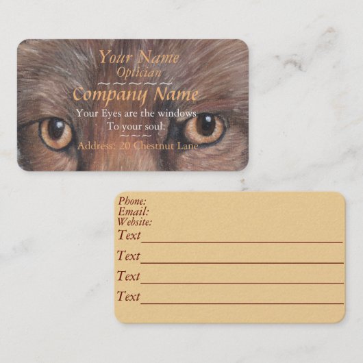 afbeelding van vossenogen oorspronkelijke kunstopt visitekaartje (Voorkant / Achterkant)