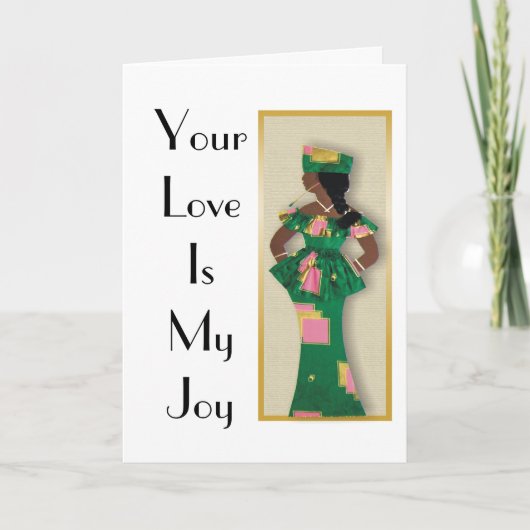 Afbeelding van vrouw in groene, roze, gouden bedankkaart (Voorkant)