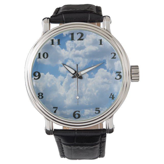Afbeelding van wolken voor Custom-Black--leder Horloge (Voorkant)