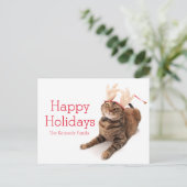 Afbeelding van zeer leuk weinig kat die rendier feestdagenkaart (Staand voorkant)