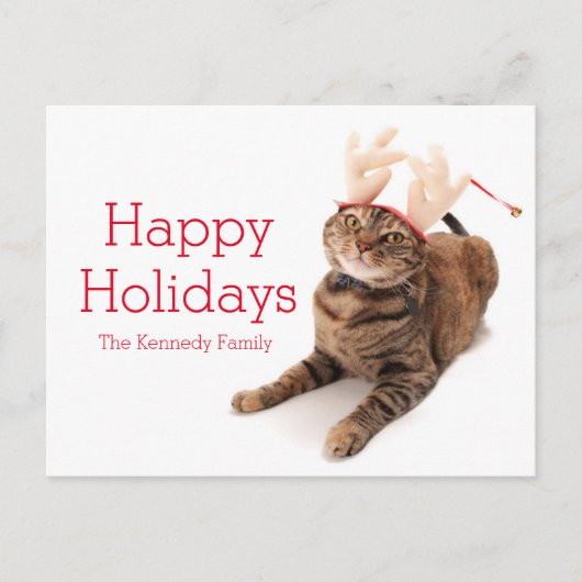 Afbeelding van zeer leuk weinig kat die rendier feestdagenkaart (Voorkant)