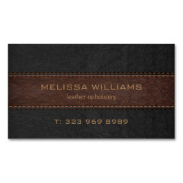 Afbeelding van zwart en bruin gestikt leder magnetisch visitekaartje