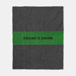 Afbeelding van zwart en groen leder fleece deken