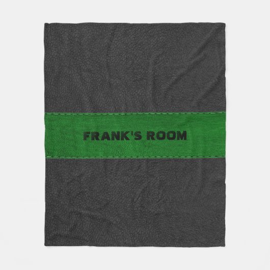 Afbeelding van zwart en groen leder fleece deken (Voorkant)