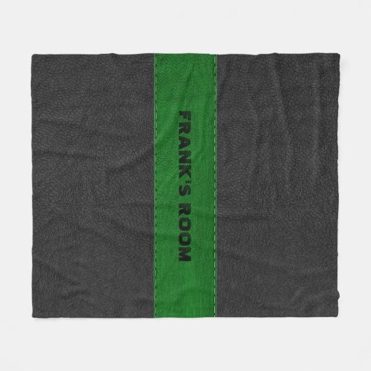 Afbeelding van zwart en groen  leder fleece deken (Voorkant (Horizontaal))