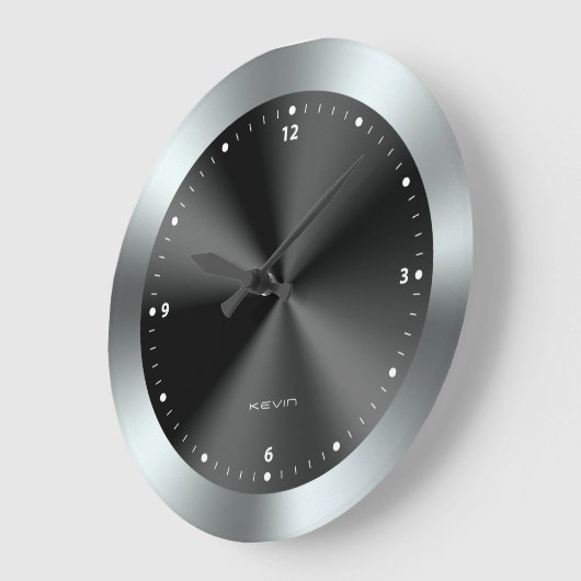 Afbeelding van zwart/zilver en metallische textuur grote klok (Hoek)